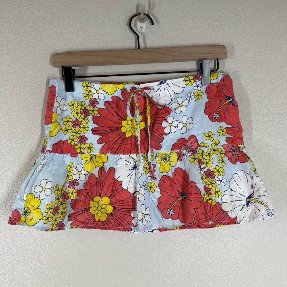 Roxy Girl Skirt Vintage Y2K Hawaiian Floral Printed Blue Red Cotton Girls Large
